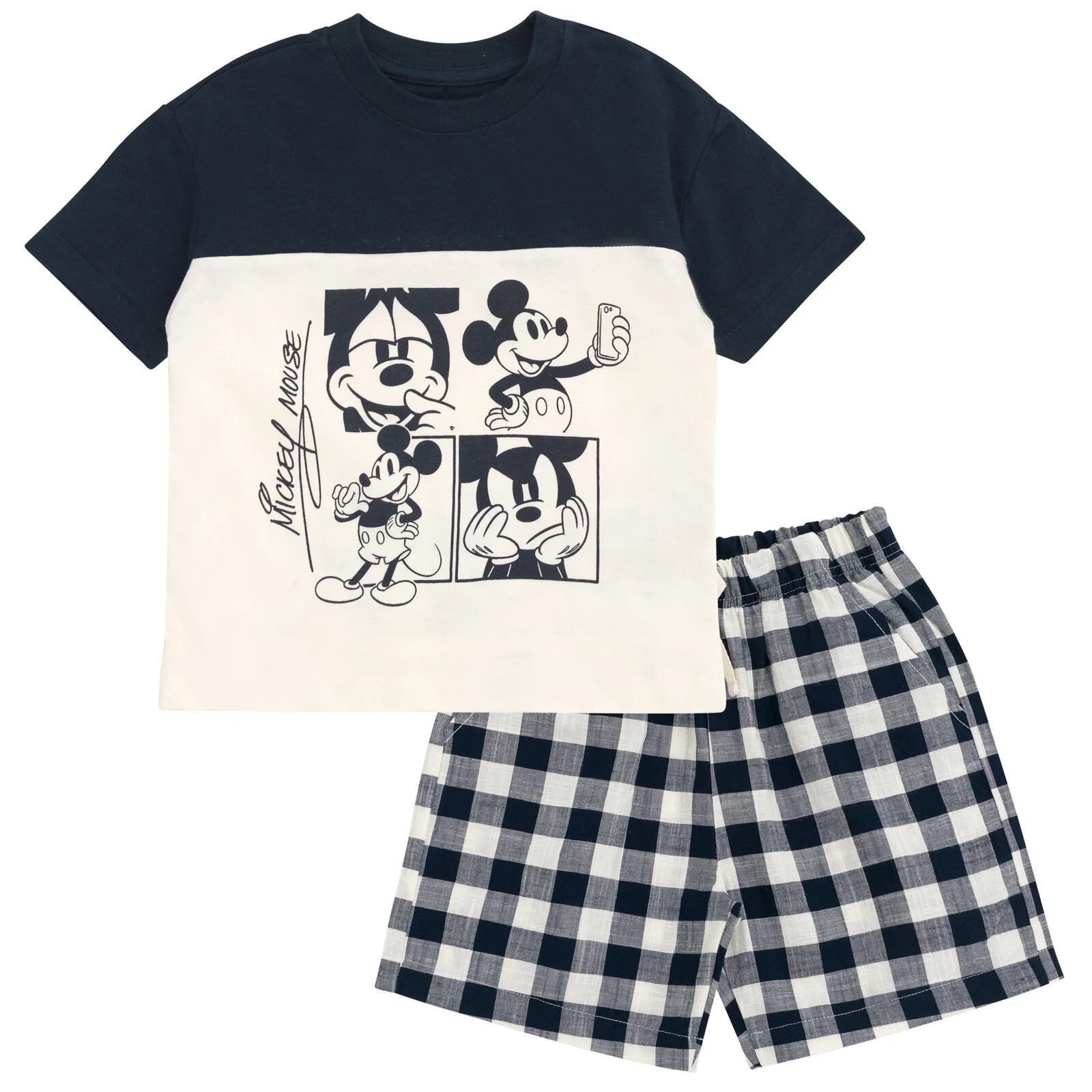 Disney Mickey Mouse Toddler Boys' T-Shirt and Plaid Shorts Set Charcoal Cream | Walmart (US)