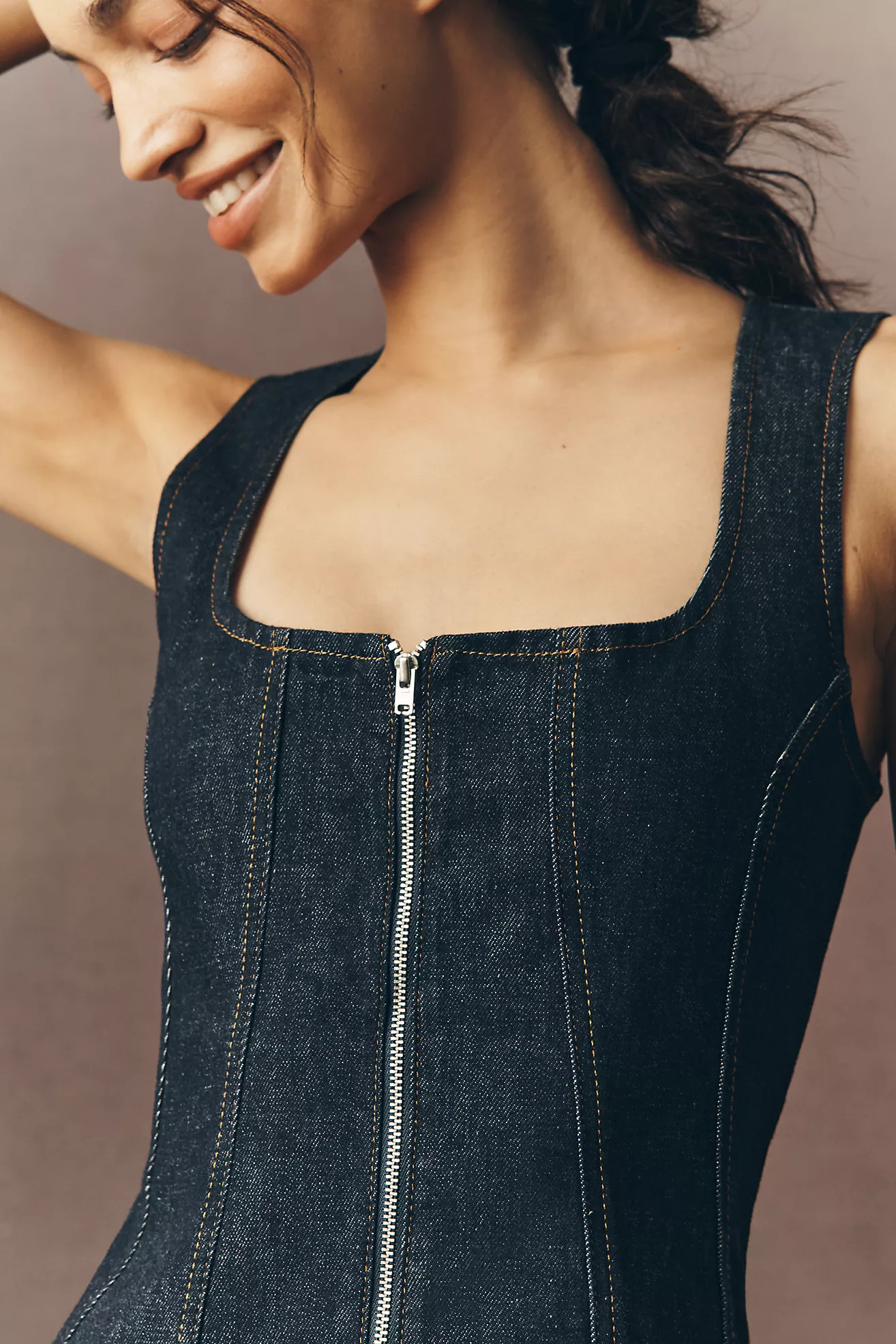 Pilcro Sleeveless Zip-Front Denim Midi Dress | Anthropologie (US)