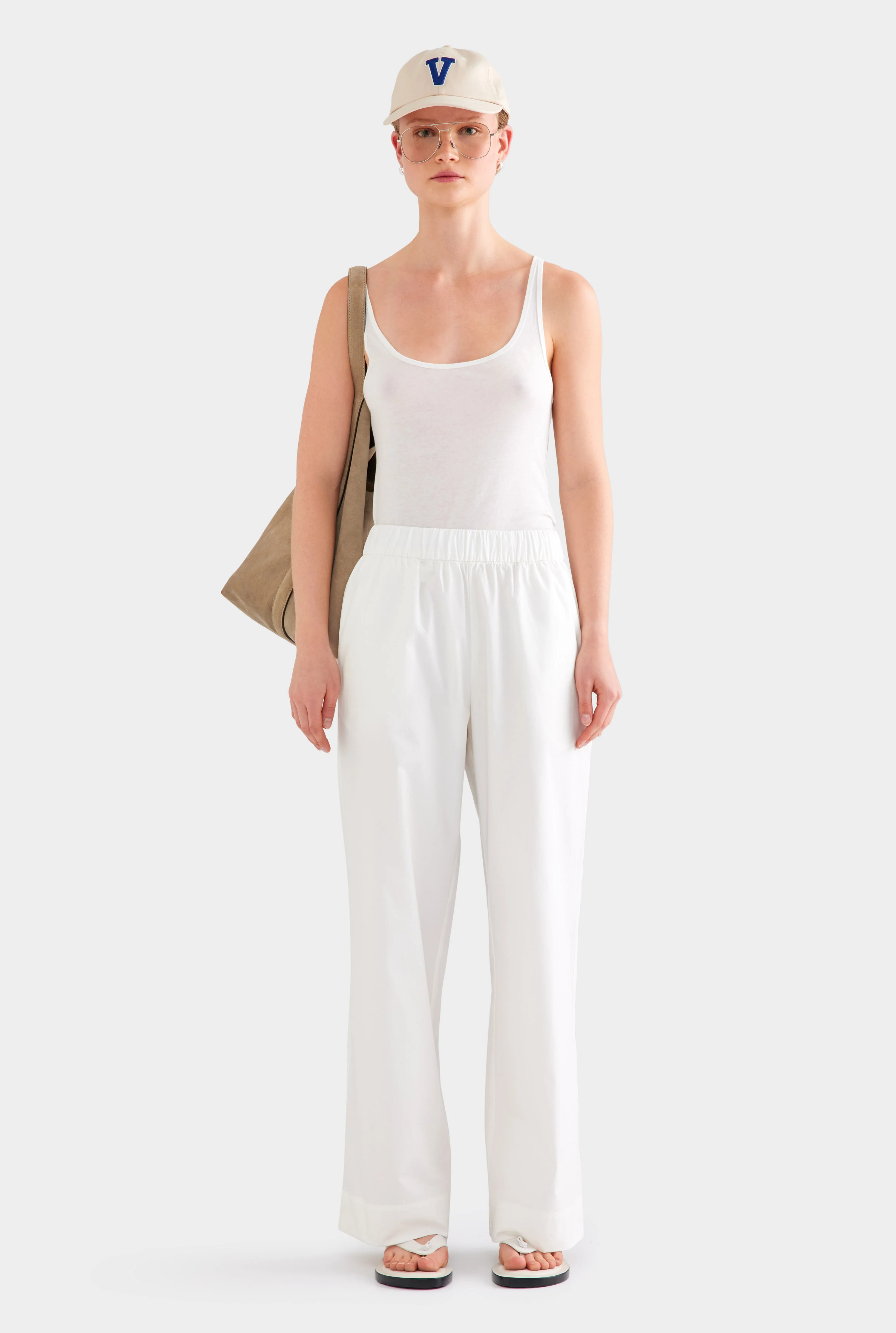 Womens Heavy Cotton Poplin Pant White | Venroy | Venroy AU