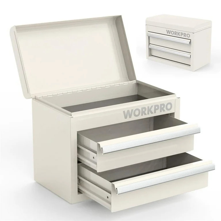 WORKPRO Mini Metal Tool Box with 2 Drawers and Top Storage, Small Tool Chest with PVC Liners and ... | Walmart (US)