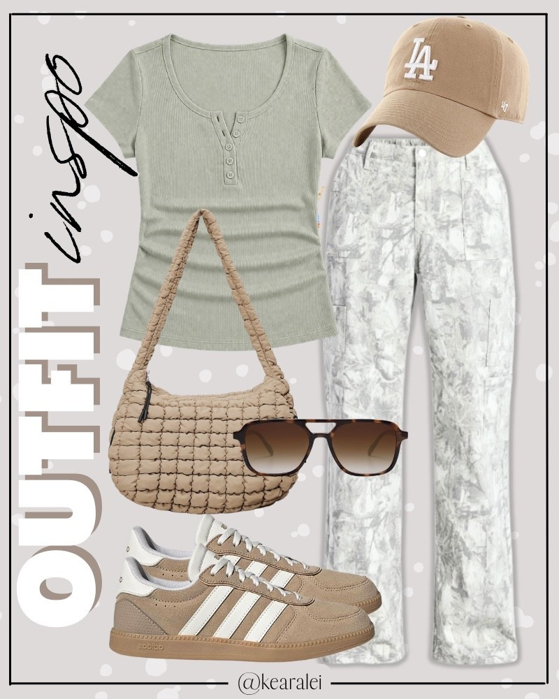Spring outfits 2026 summer outfits cool mom outfit Amazon fashion Walmart style light grey white camo cargo pocket pants Camo Pants Women Baggy Y2K Camouflage Cargo Pants High Waisted Wide Leg jeans denim light green pistachio Sage green ribbed Henley shirt short sleeve top tan brown khaki beige adidas sambas sneakers shoes with light tan khaki beige 47 brand baseball hat cap brown aviator sunglasses quilted puffer bum bag crossbody purse bumbag carryall || #amazon #outfit #walmart #spring #summer #camo #cargopants #affordable #neutrals
.
.
.

Fitness Wear, Activewear, exercise outfit, workout leggings, sports bra, Lulu lemon, free people motion active athleisure Amazon fashion, teacher outfits, business casual, casual outfits, neutrals, street style, Midi skirt, Maxi Dress, Swimsuit, Bikini, Travel, skinny Jeans, Puffer Jackets, Concert Outfits, Cocktail Dresses, Sweater dress, Sweaters, cardigans Fleece Pullovers, hoodies, button-downs, Oversized Sweatshirts, Jeans, High Waisted Leggings, dresses, joggers, fall Fashion, winter fashion, leather jacket, Sherpa jackets, Deals, shacket, Plaid Shirt Jackets, apple watch bands, lounge set, Date Night Outfits, Vacation outfits, Mom jeans, shorts, sunglasses, Disney outfits, Romper, jumpsuit, Airport outfits, biker shorts, Weekender bag, plus size fashion, Stanley cup tumbler Target, Abercrombie and fitch, Amazon, Shein, Nordstrom, H&M, forever 21, forever21, Walmart, asos, Nordstrom rack, Nike, adidas, Vans, Quay, Tarte, Sephora, lululemon, free people, j crew jcrew factory, old navy

#LTKootd #LTKSeasonal #LTKSaleAlert