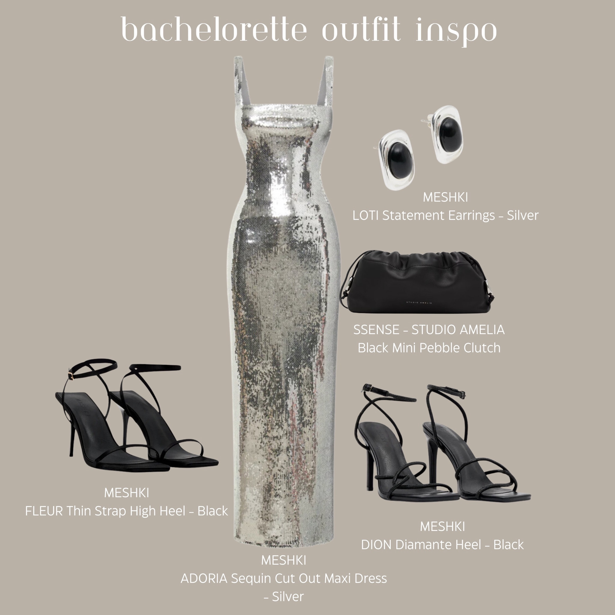 Bachelorette outfit Inspo look #2🖤

Items-
Meshki- Adoria sequin cut out maxi dress
Meshki- Fleur thin strap high heel 
Meshki- Dion diamante heel
Meshki- Loti statement earrings
Ssense- Studio Amelia - black mini pebble clutch 











Fashion, fashion Inspo, fashion looks, outfit Inspo, outfit ideas, bachelorette, bachelorette dress, bachelorette outfit, bachelorette outfit Inspo, bachelorette outfit ideas, silver dress, silver maxi dress, black clutch, black strappy heels, statement earrings 

#LTKstyletip