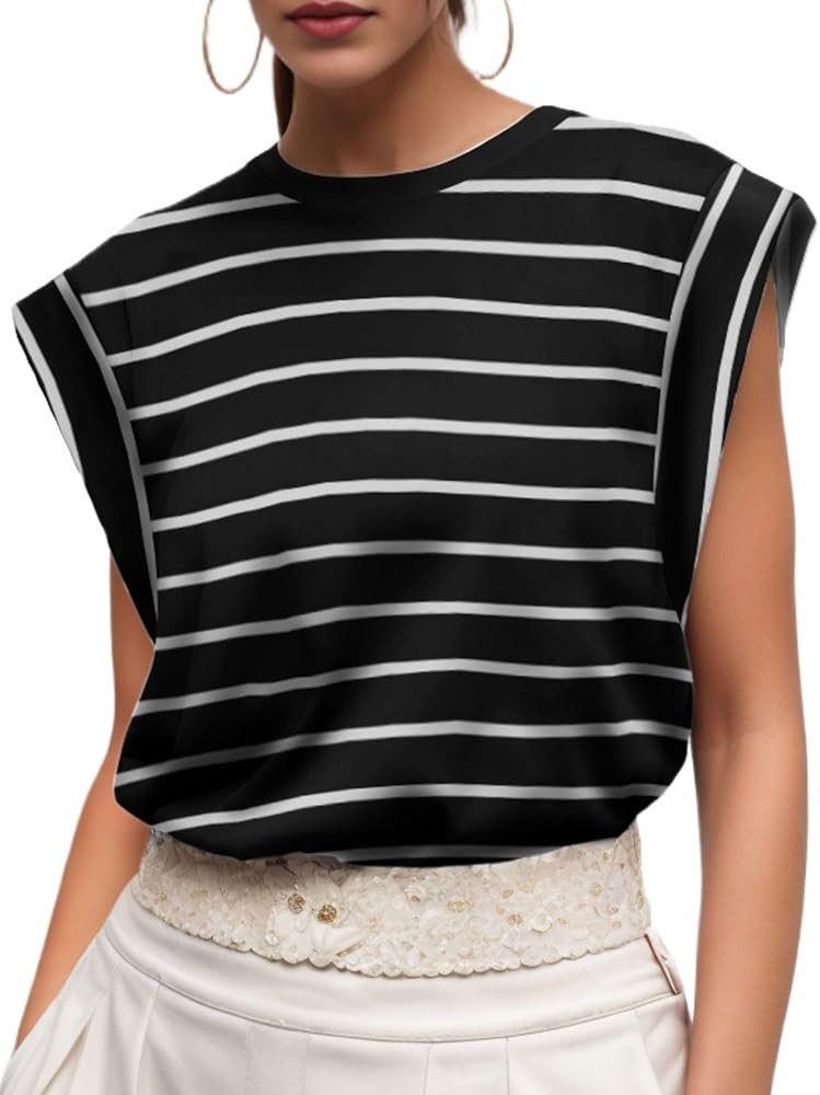 GRECERELLE Women 2026 Cap Sleeve Tops Summer Casual Tee Shirt Loose Crew Neck Basic Tank Trendy W... | Amazon (US)