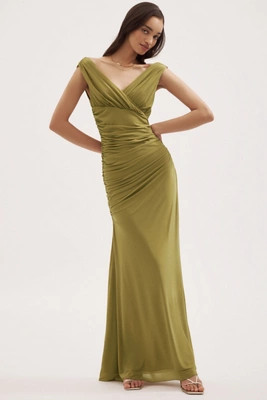 Ronny Kobo Sophia V-Neck Ruched Maxi Dress | Anthropologie (US)