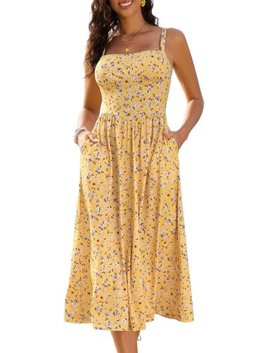 Sureple Summer Dresses for Women Casual Sleeveless Swing Flowy Long Yellow Floral Beach Sundress with Pockets(SP566-Yellow Floral 04-S) | Amazon (US)