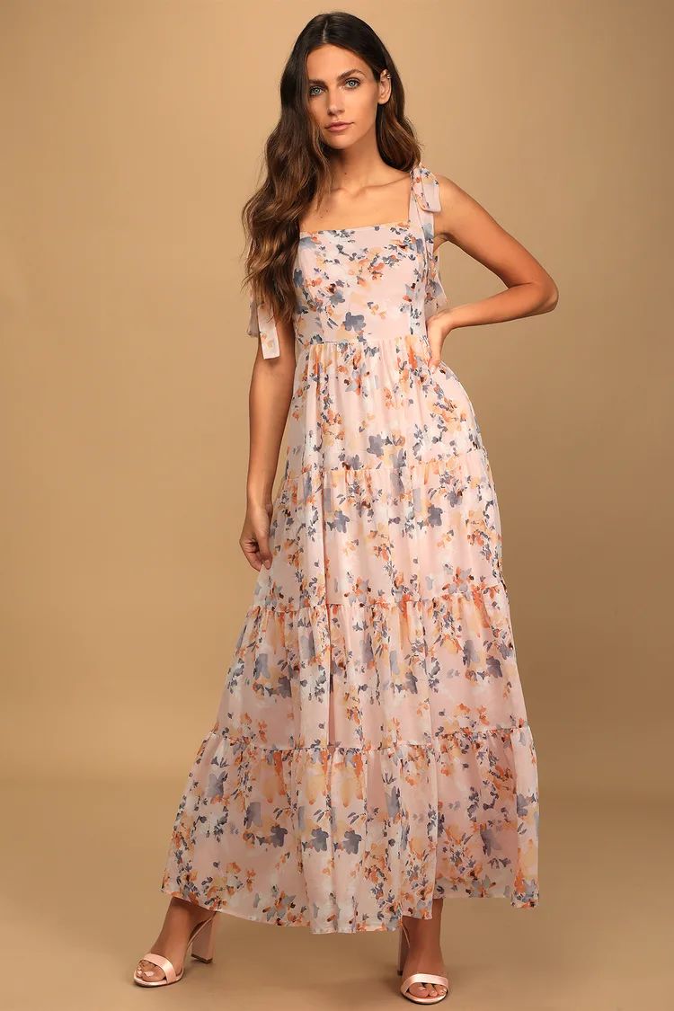 All Admiration Pink Floral Print Tie-Strap Tiered Maxi Dress | Lulus (US)