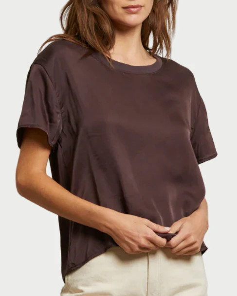 Delphine Satin Crewneck Tee Cocoa | WEST2WESTPORT