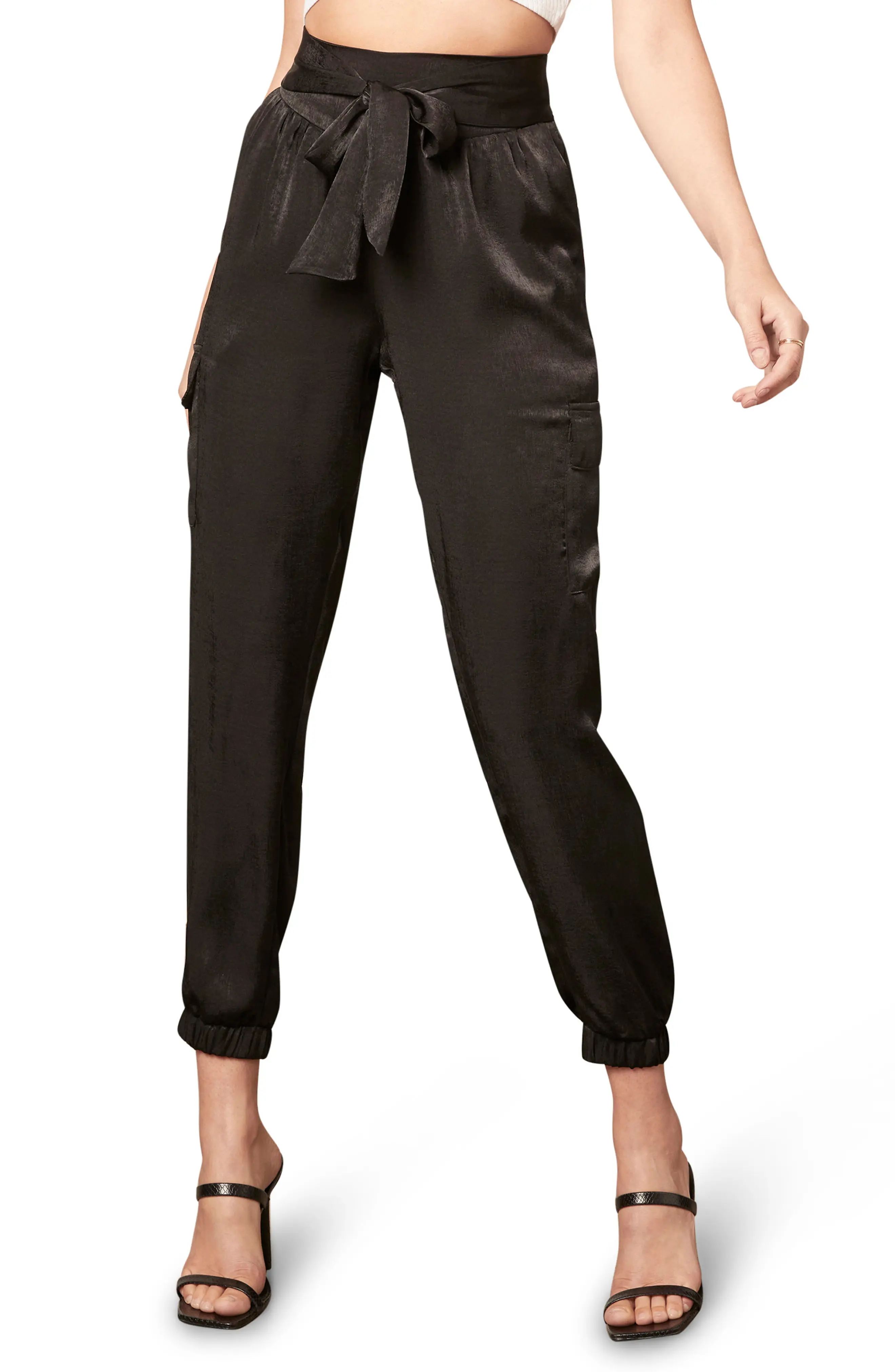 Women's Bb Dakota Pocket Science Satin Joggers, Size Medium - Black | Nordstrom