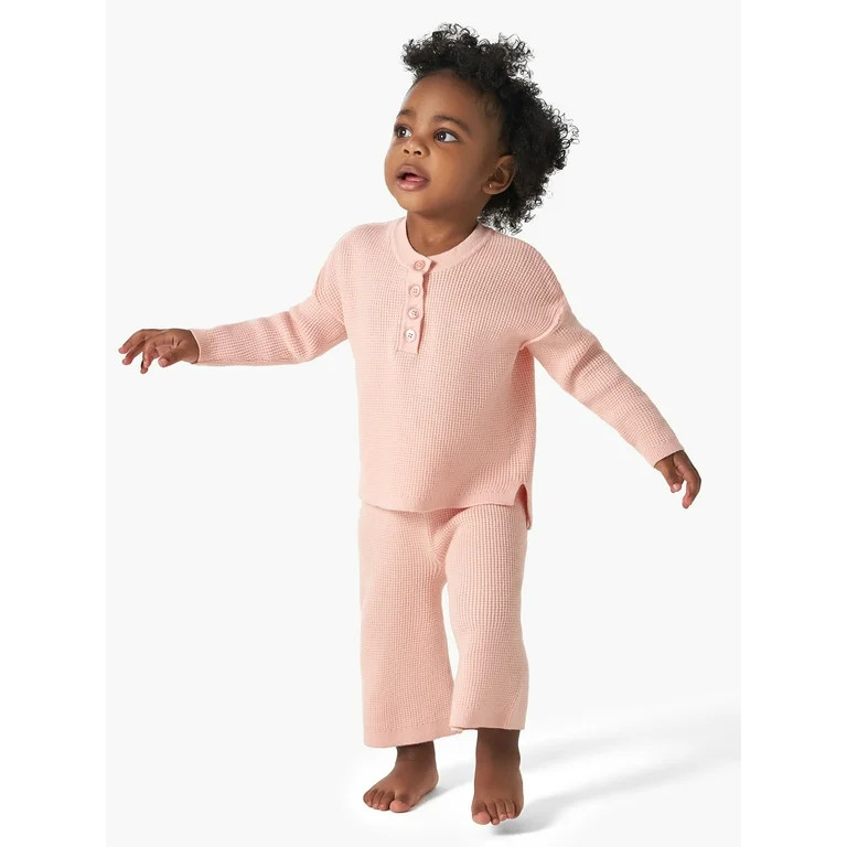 Modern Moments By Gerber Baby and Toddler Girl Henley Sweater and Wide-Leg Pant, 2-Piece Set, 12M... | Walmart (US)
