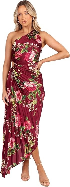 Petal & Pup Women's Kleo One Shoulder Maxi Dress - Burgundy Floral | Amazon (US)