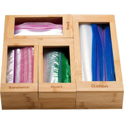Bartnelli 4pc Bamboo Kitchen Drawer Organizer for Sandwich Bags – Gallon, Quart, Sandwich, Snack | Target