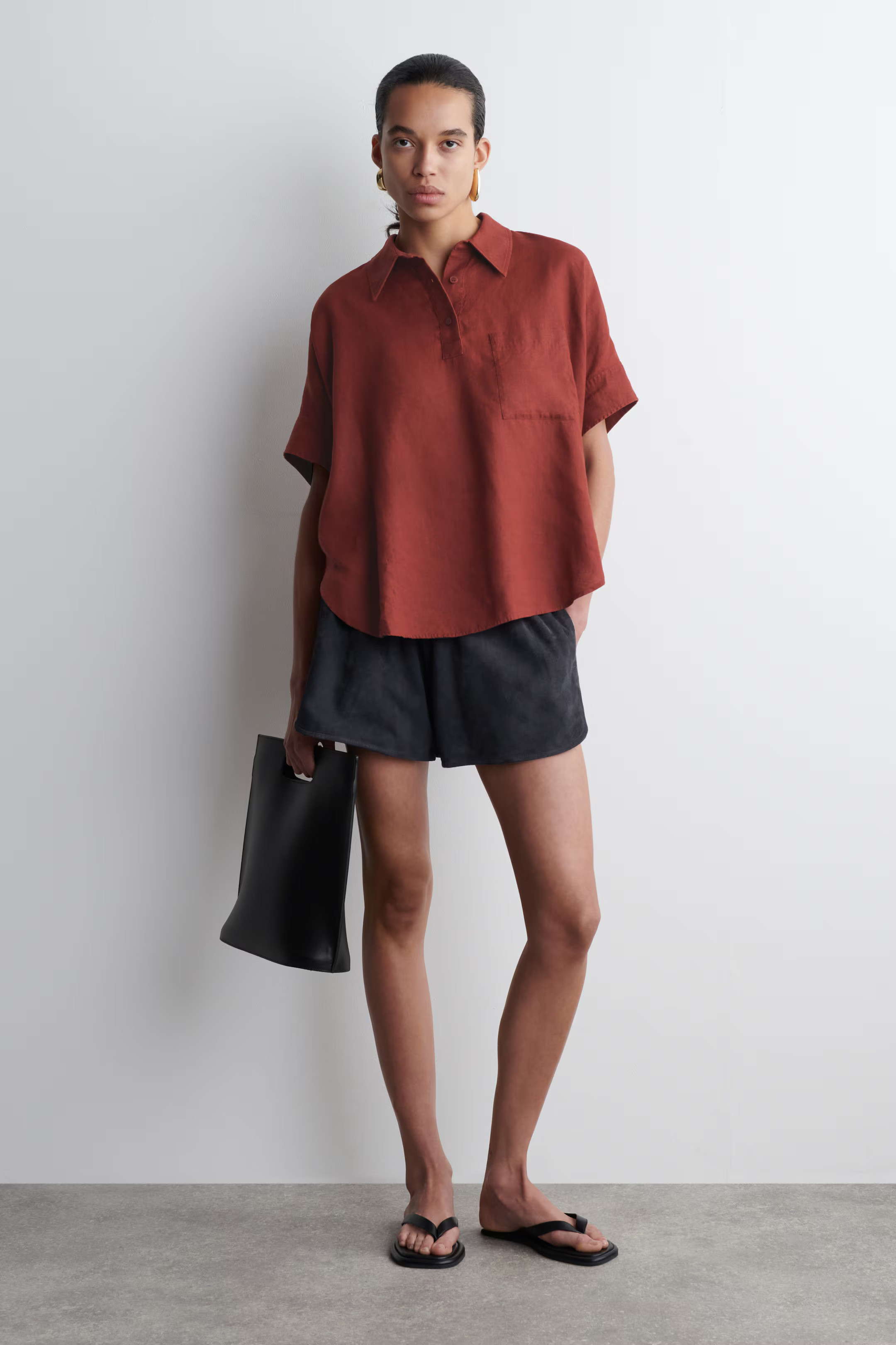 - LINEN HALF-PLACKET SHIRT - DARK RED - DAMES | H&M NL | H&M (DE, AT, CH, NL, FI)