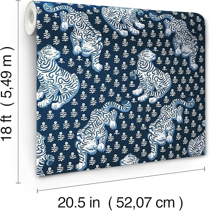 PrintFresh Navy Tiger Queen Peel and Stick Wallpaper,Blue | Amazon (US)