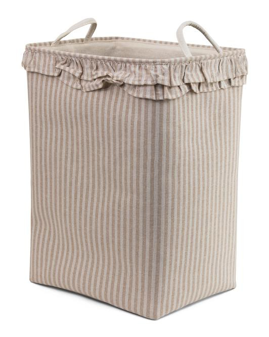 Striped Ruffle Laundry Hamper | TJ Maxx