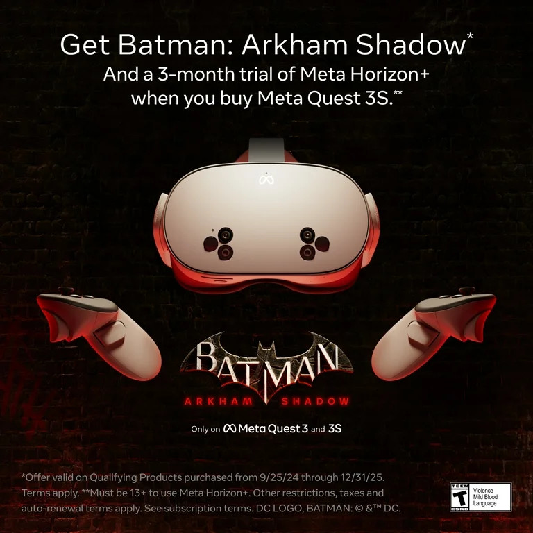 Meta Quest 3S 128 GB - Get Batman: Arkham Shadow and 3-Month Trial of Meta Horizon+ Included - Al... | Walmart (US)