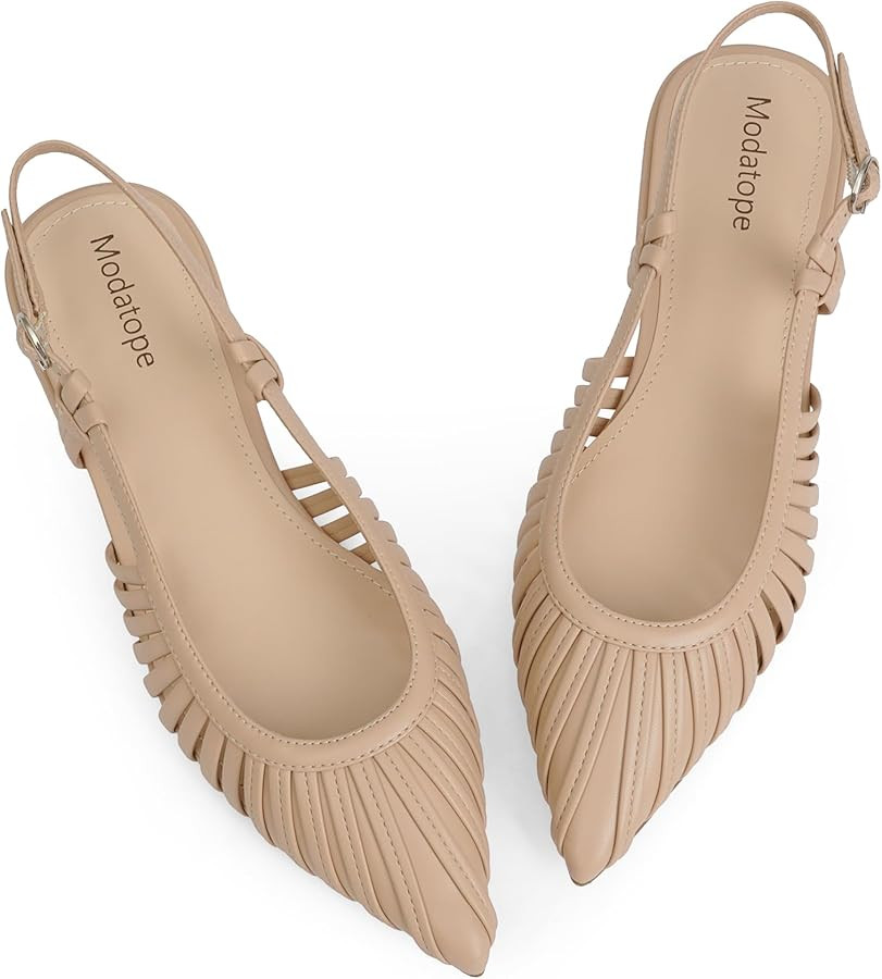 Modatope Slingback Flats for Women Pointed Toe Ballet Flats Classic Low Heel Sandals Dress Shoes | Amazon (US)