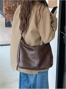 Floerns Women's Soft PU Leather Crossbody Bag Vintage Slouchy Hobo Bag with Zipper | Amazon (US)