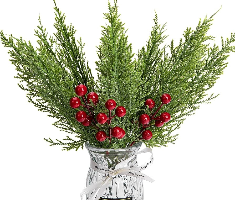 30 Pcs/Set Christmas 3D Artificial Pine Branches- 12.5 Inch Faux Evergreen Cedar Sprigs Branches-... | Amazon (US)
