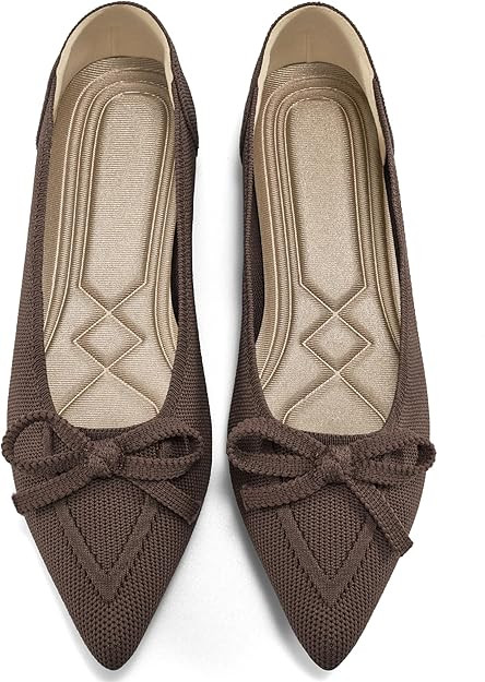 Ablanczoom Ballet Flats Shoes for Women: Dressy Pointed Toe Bow Knit Flats Comfortable Slip On Wo... | Amazon (US)