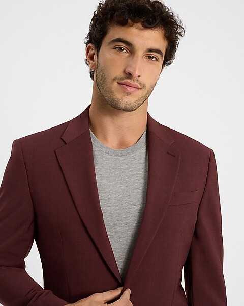 Classic Solid Burgundy Wool-Blend Modern Tech Suit Jacket | Express