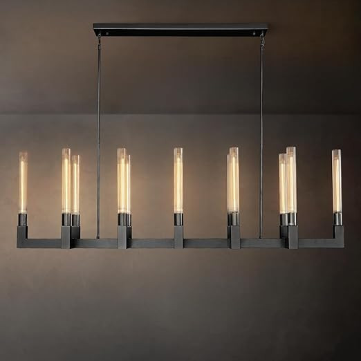 Black 12-Lights Modern Chandelier with Glass Tube, 54in Chandeliers Rectangular Luxurious Large C... | Amazon (US)