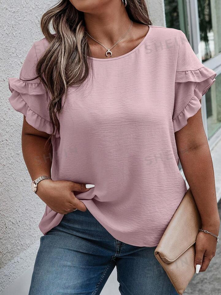 SHEIN LUNE Plus Ruffle Trim Petal Sleeve Blouse | SHEIN