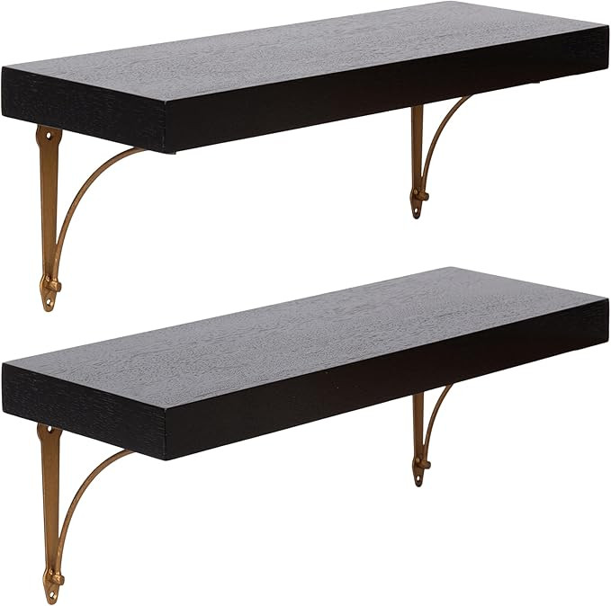 Kate and Laurel Hatley Vintage Glam Ornate Shelves, Set of 2, 24 x 8, Black and Gold, Functional ... | Amazon (US)
