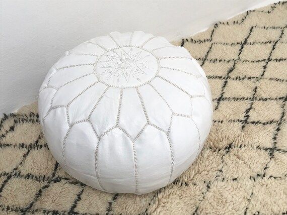 Moroccan handmade white leather pouf footstool | Etsy (US)