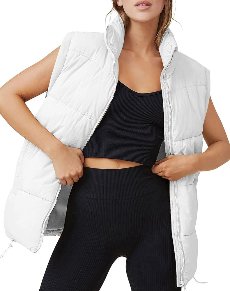 AUTOMET Puffer Vest Women Sleeveless Zip Up Outerwear Warm Puffer Lightweight Down with Pocket Fa... | Amazon (US)