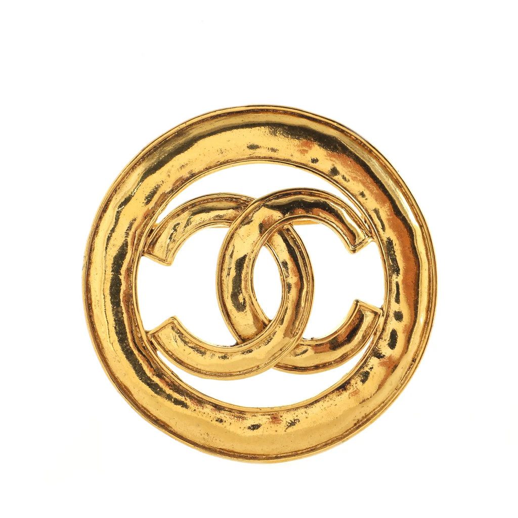 Chanel Vintage CC Cutout Round Brooch Metal XL Gold 11344252 | Rebag