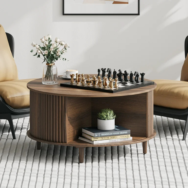 JOINICE Round Coffee Table with Storage and Sliding Door,Mid Century Modern Wooden Center Table,f... | Walmart (US)
