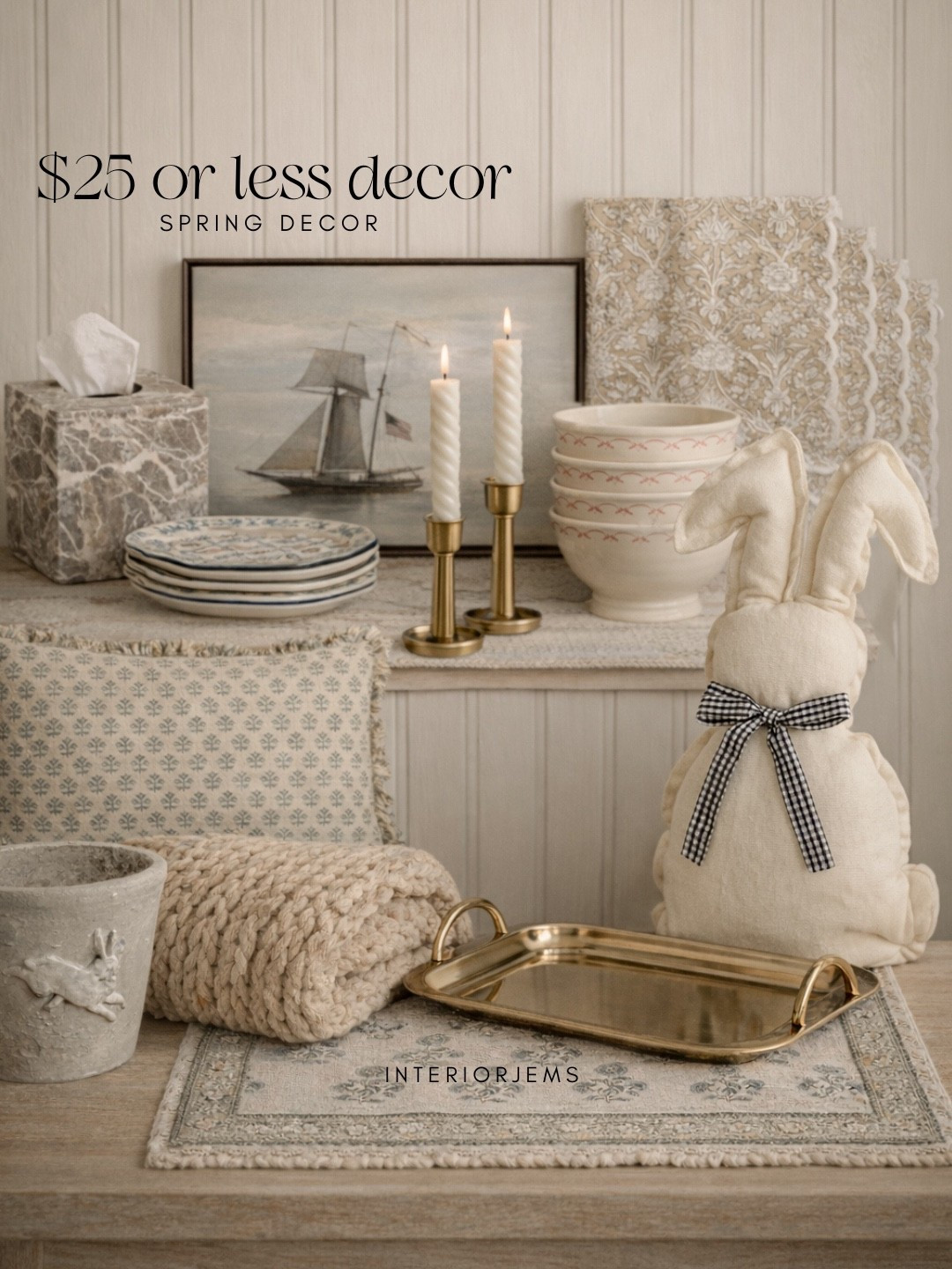 $25 or less spring decor some of this is also on clearance so grab it before it’s gone, spring decor, spring table linens, bunny, pillow from Amazon, framed to rent art, McGee and Co. with sale on sale handmade from Etsy, target candlestick holders

#LTKSaleAlert #LTKHome