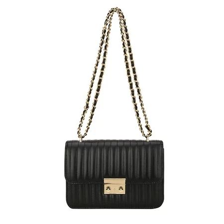 Retro Women Lines Embroidery PU Leather Messenger Bag Chain Handbag (Black) | Walmart (US)