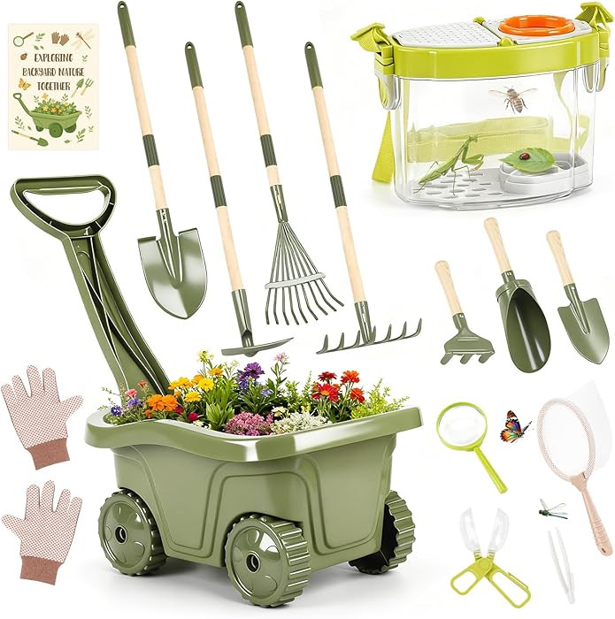 Dreamon Kids Gardening Tools & Bug Catcher Kit, 2-in-1 Outdoor Toys with Wheelbarrow and Bug Hous... | Amazon (US)