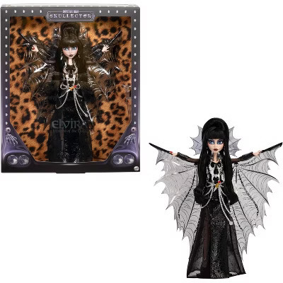 Monster High Doll, Elvira, Mistress of The Dark Collectible in Black Faux Leather Dress with Silvery Batwing Cape and Premium Accessories | Target