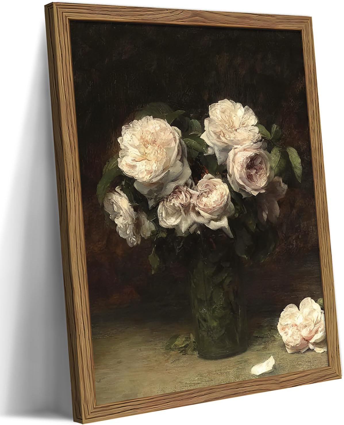 Vintage Floral Wall Art, Framed Moody Dark Roses Canvas Wall Art, Botanical Flowers Pictures Print, Retro White Roses Oil Painting Artwork Wall Decor for Bedroom Kitchen Bathroom – 12x16 inch | Amazon (US)