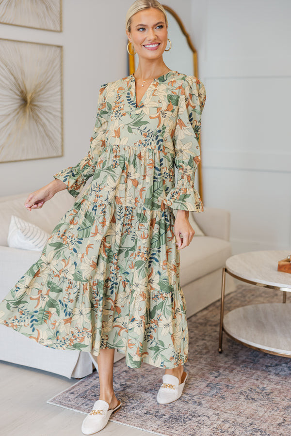 NURSING COLLECTION: What A Surprise Sage Floral Midi Dress | The Mint Julep Boutique