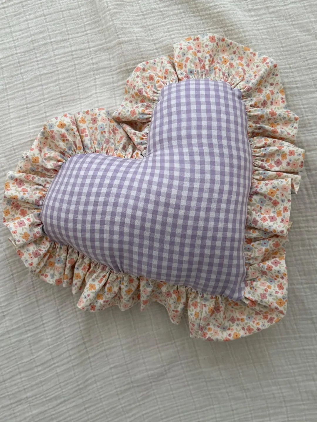 Purple Gingham Heart Throw Pillow | Girl Baby Gift | Floral Heart Pillow | Nursery Decor | Ruffle... | Etsy (US)