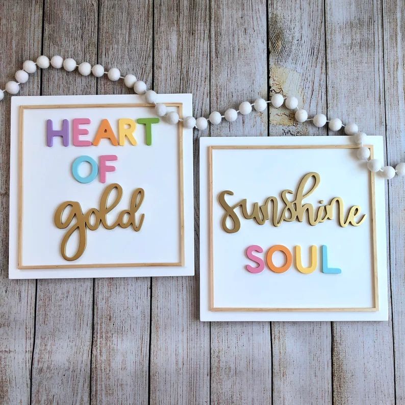 3D Rainbow Heart of Gold Sunshine Soul Wood Signs - Rainbow Decorations - Summer Decor - 15 inch ... | Etsy (US)