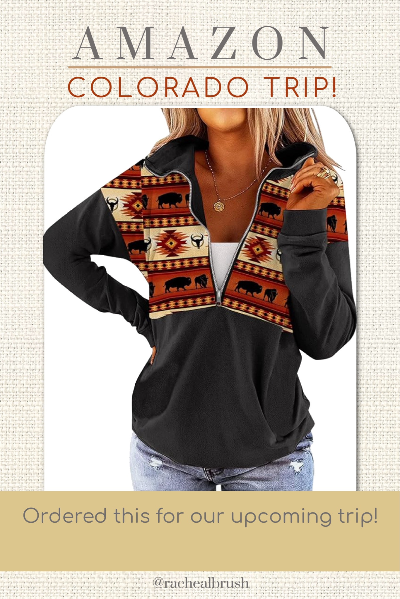 Ordered this for our upcoming trip to Colorado! Casual Aztec Pullover. 3/4 zipper collar pullover. Kangaroo front pocket. 15 different color patterns!! 

Western / Buffalo print / cowgirl / 

#LTKTravel #LTKStyleTip #LTKFindsUnder50