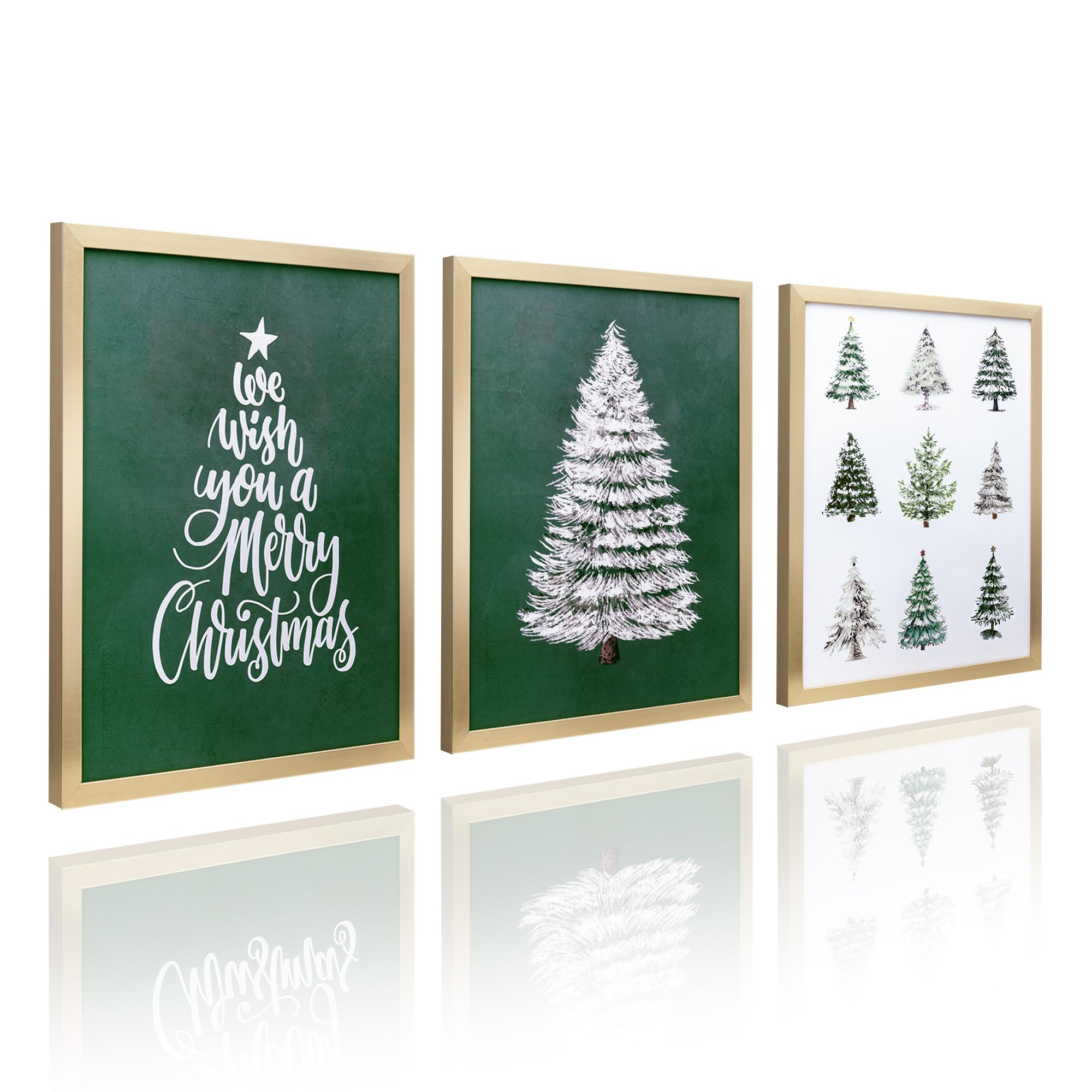 ArtbyHannah Framed Christmas Wall Art Decor Set of 3, Xmas Modern Green Tree Pictures Prints for ... | Amazon (US)