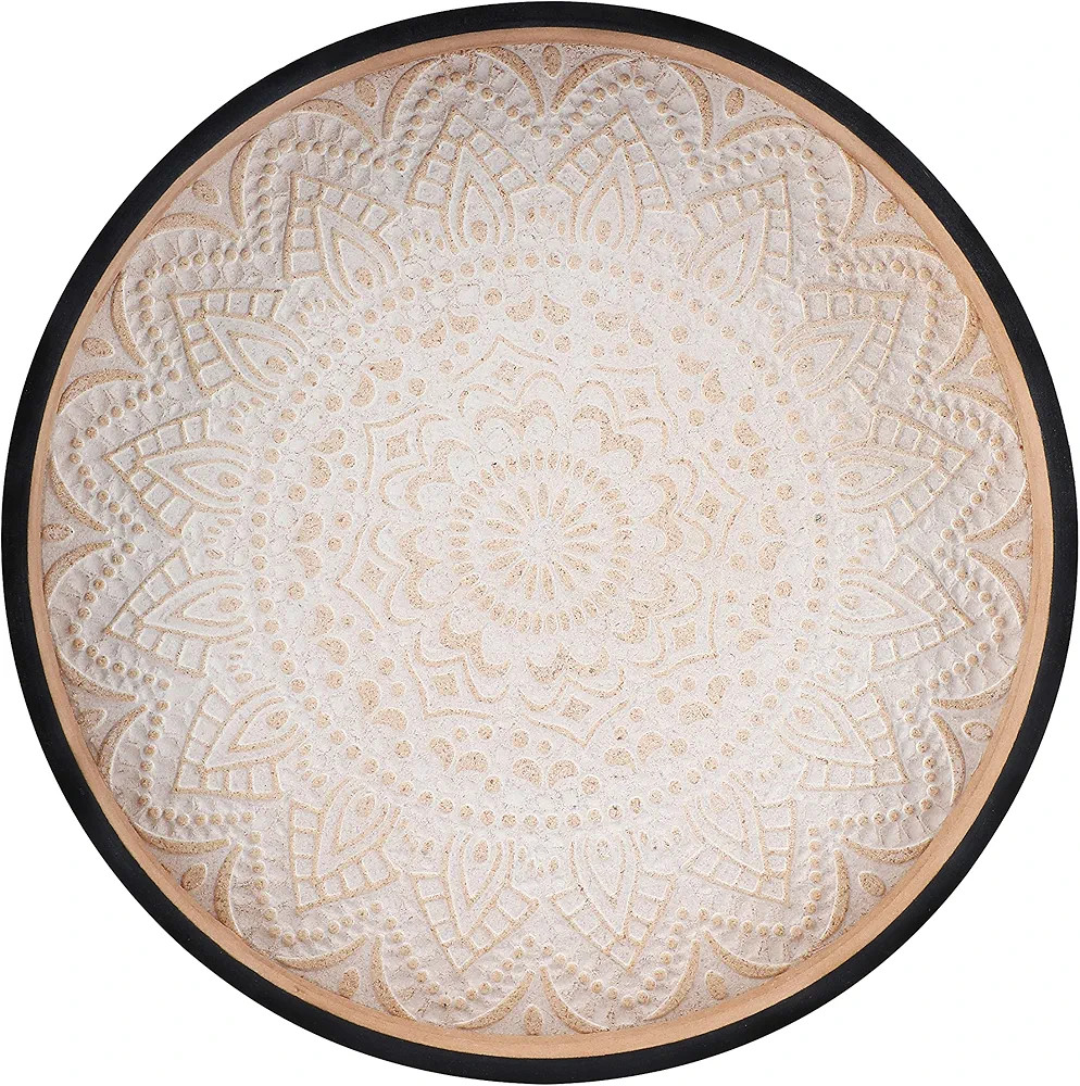 Round Wood Tray for Decor, Rustic Decorative Serving Tray, Kitchen Table Centerpieces, Floral Ott... | Amazon (US)