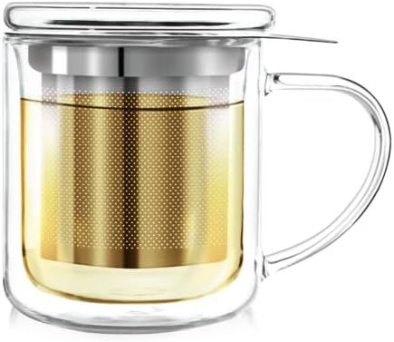 Teabloom Single-Serve Tea Maker - Double Wall Glass Cup with Infuser Basket and Lid for Steeping,... | Amazon (US)