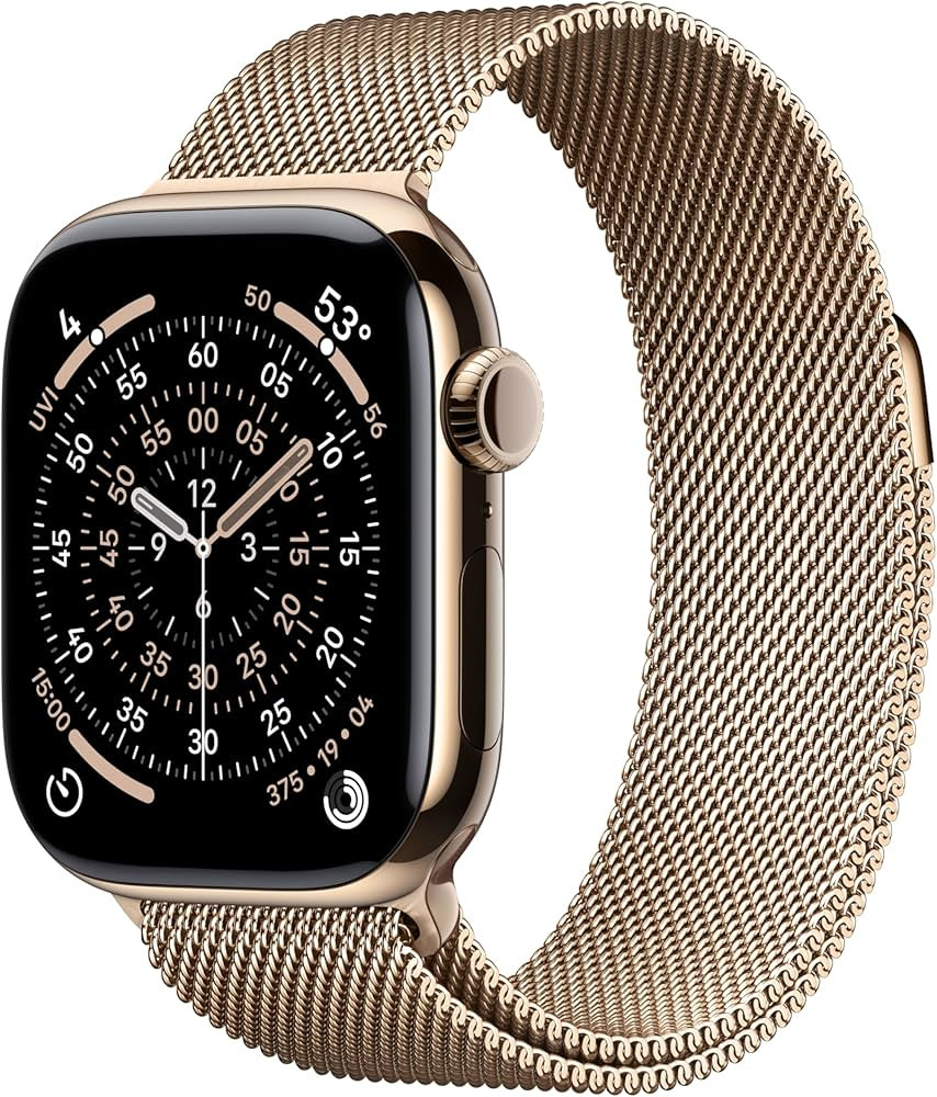 Apple Watch Series 11 [GPS + Cellular 42mm] Smartwatch with Gold Titanium Case with Gold Milanese... | Amazon (US)