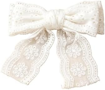 White Eyelet Floral Lace Bow Hair Clip for Women, Lightweight Non-Slip Hair Barrette, Elegant Dai... | Amazon (US)