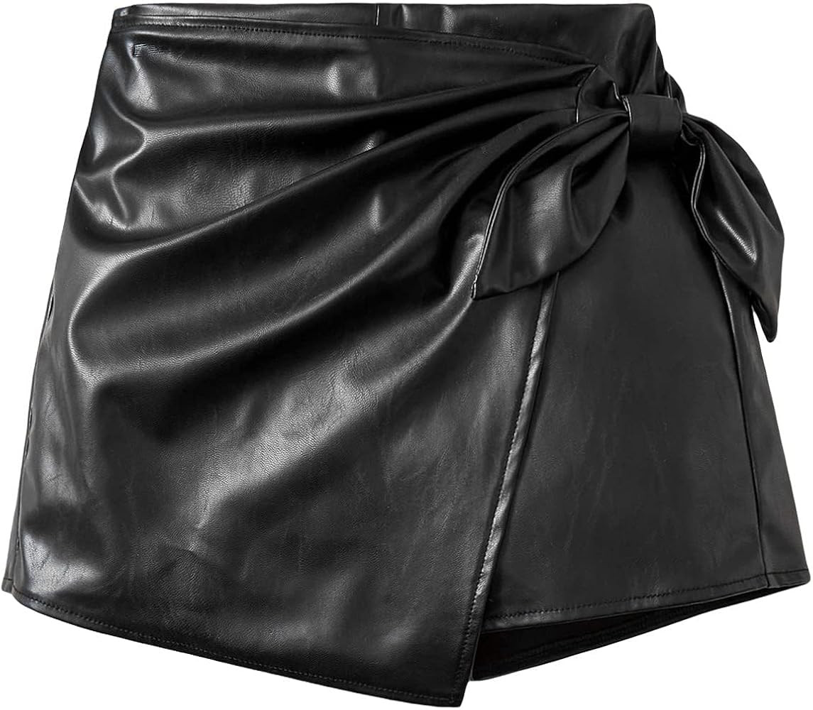 Milumia Girl's PU Leather Wrap Knot Side Skorts Casual Ruched Elastic Waist Shorts | Amazon (US)