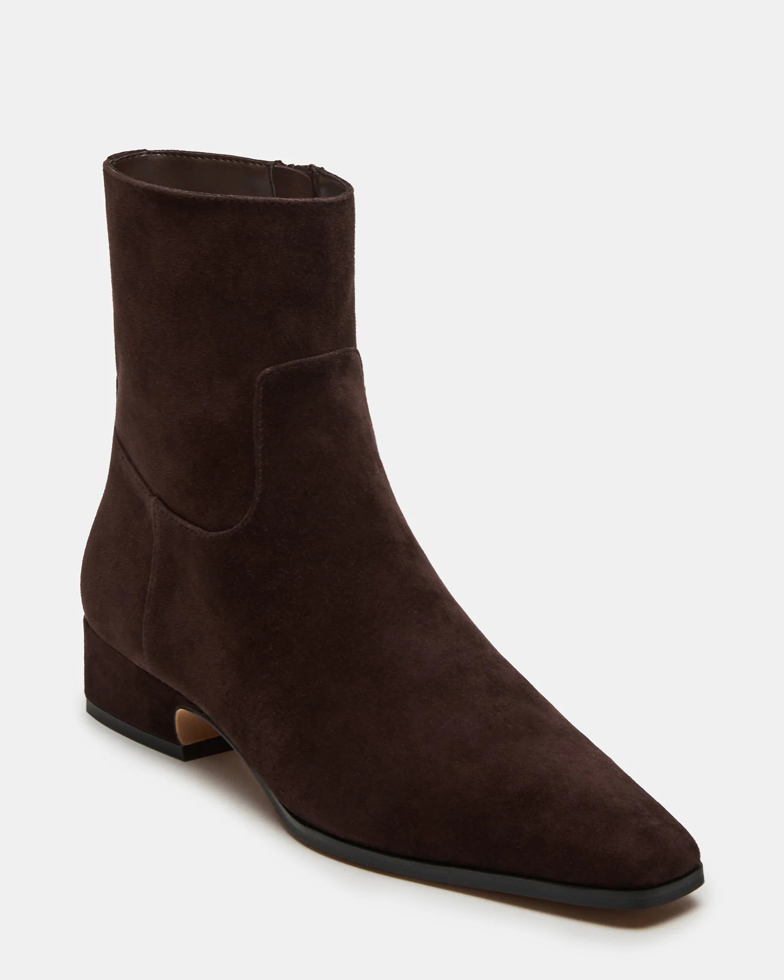 DUSTY Brown Suede Flared Block Heel Booties | Women's Designer Boots | Steve Madden (Canada)