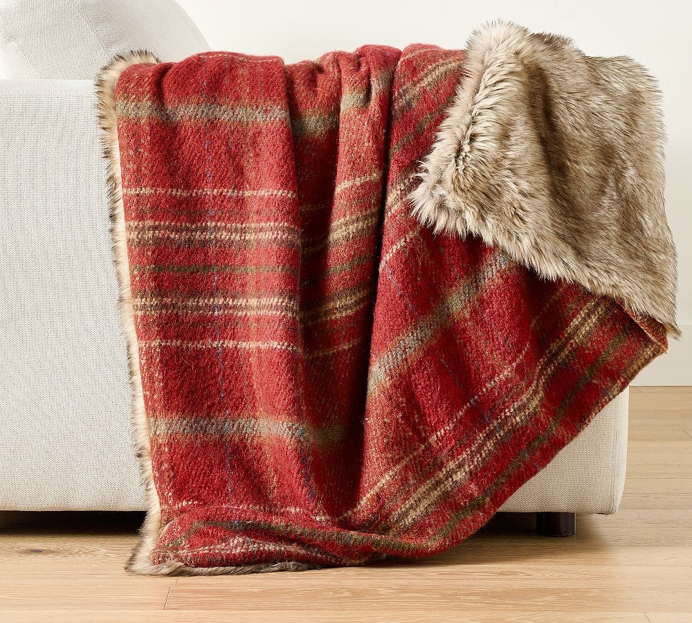 Woodrow Plaid Faux Fur Throw | Pottery Barn (US)