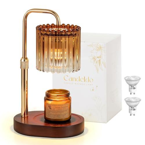Candeldo Candle Warmer Lamp with Timer: Amber Candle Warming Lamp with 2 Bulbs Height Adjustable Wax Melt Dimmable Bedroom Decor Christmas Gift for Women | Amazon (US)