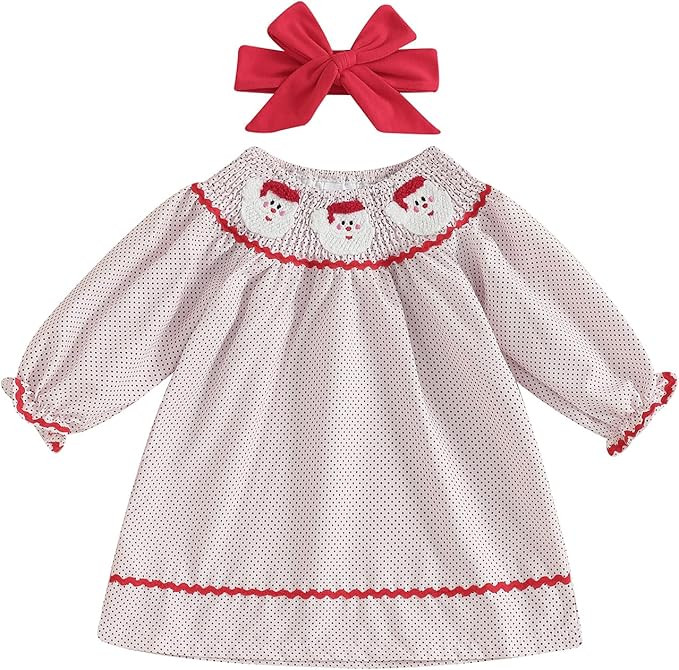 Toddler Girls Christmas Dress Plaid Santa Smocked Dresses My First Christmas Baby Girl Outfit Inf... | Amazon (US)